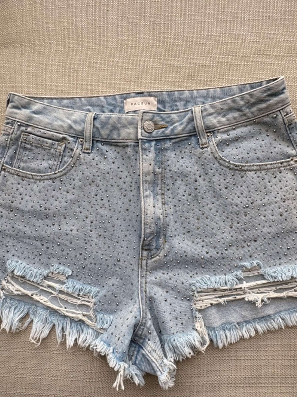 PacSun Light Wash Studded Distressed Denim Shorts